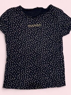 Mango Navy Polka Dot Logo Tee in size M